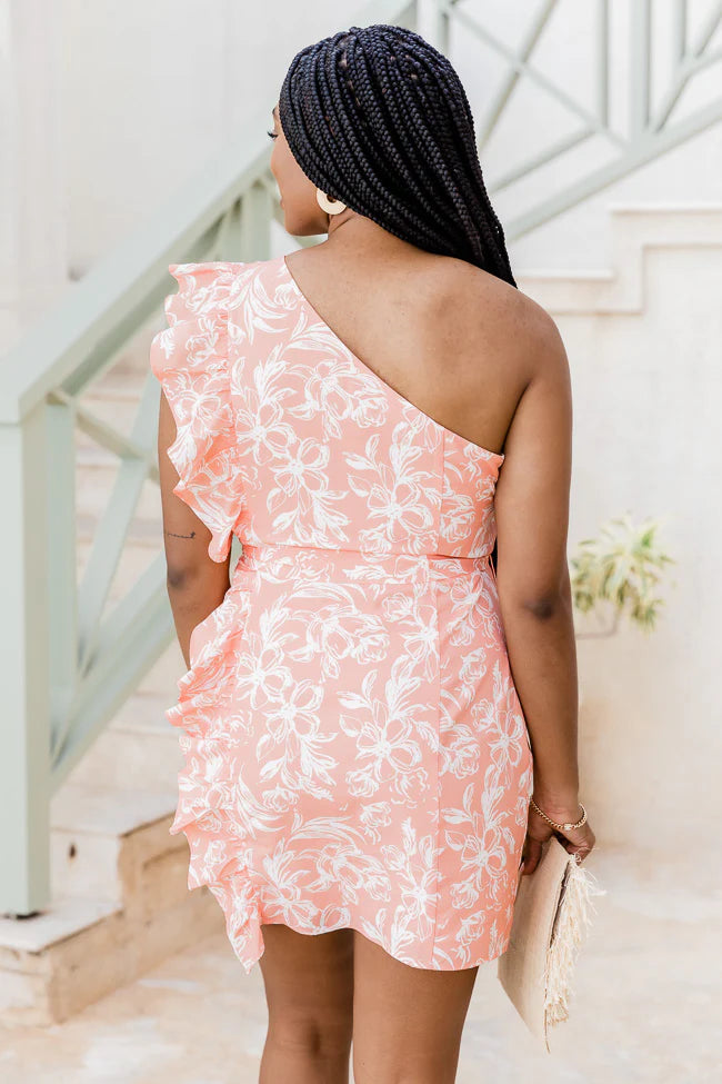 Be The Exception Orange Floral One Shoulder Mini Dress FINAL SALE