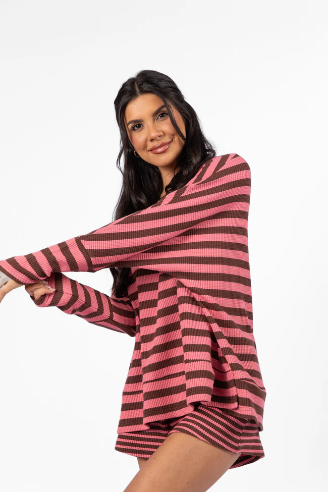 No Complaints Pink and Chocolate Striped Thermal Set