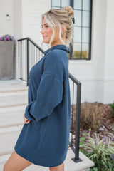 Coffee Chat Navy Button Front Knit Dress FINAL SALE