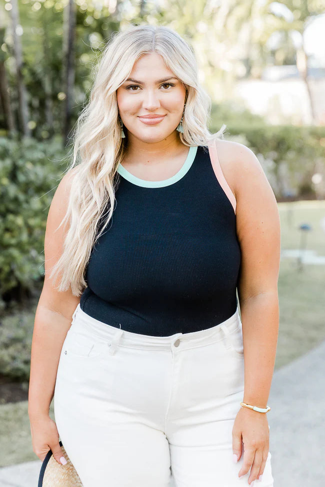 Bite The Bullet Black Color Block Trim High Neck Tank Bodysuit SALE