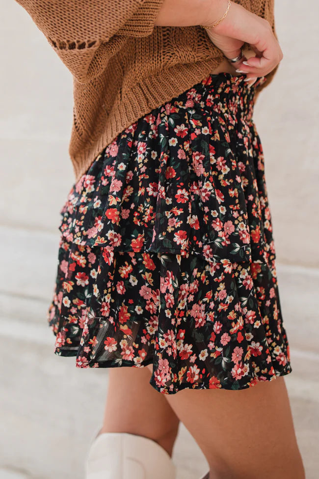 Breezy Black Floral Tiered Skort FINAL SALE