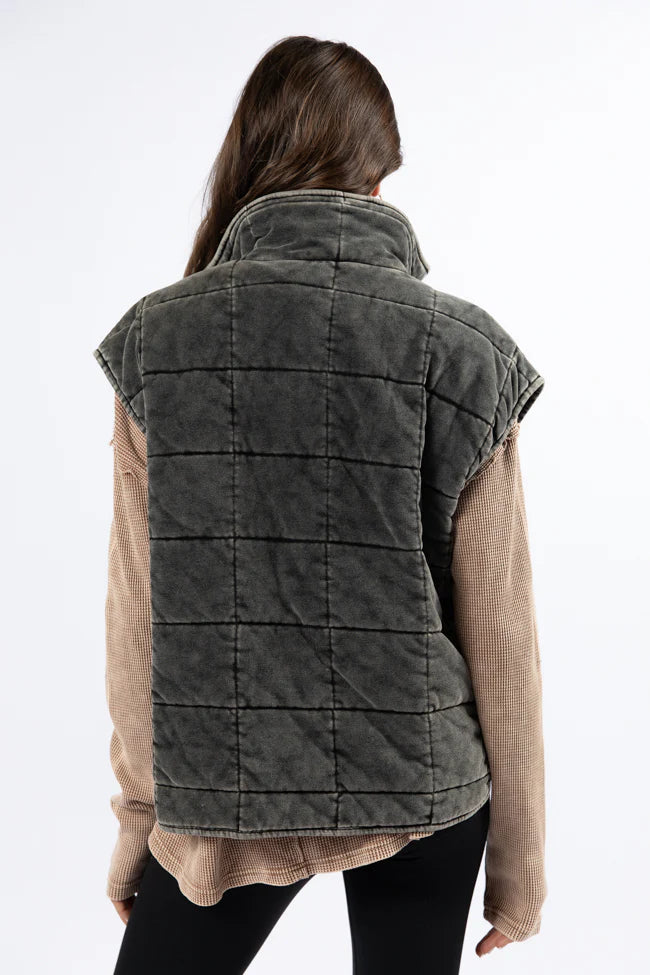 Perfect Tone Black Acid Wash Quilted Vest SALE