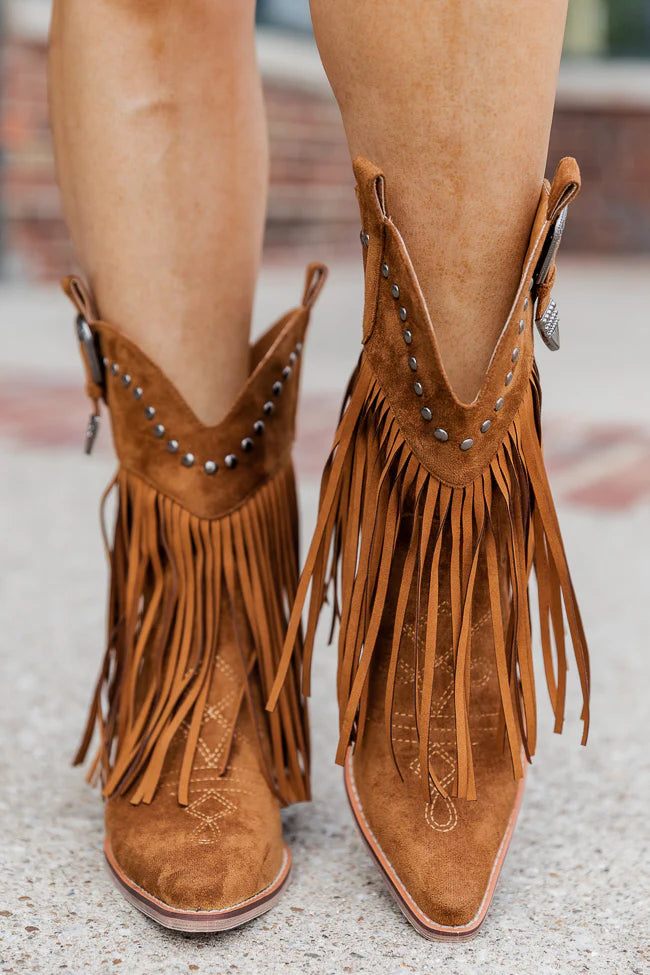 Jayde Camel Fringe Booties FINAL SALE