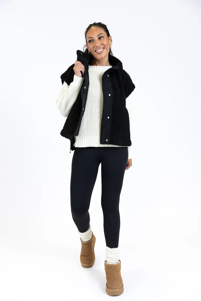 Feel It All Black Oversized Sherpa Vest