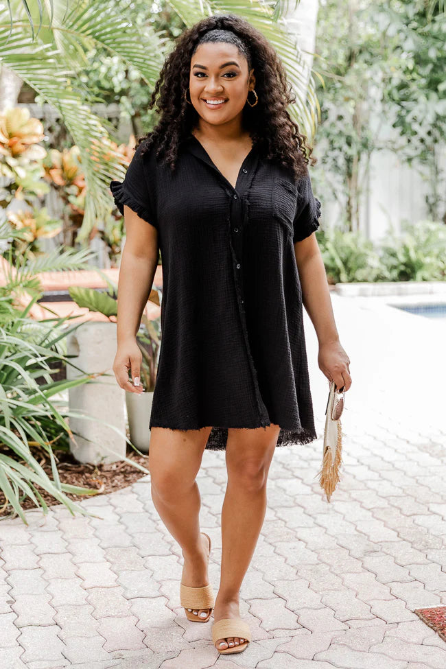 No Worries Black Gauze Button Up Dress FINAL SALE