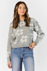 Get To Know You Heather Grey Floral Sweater