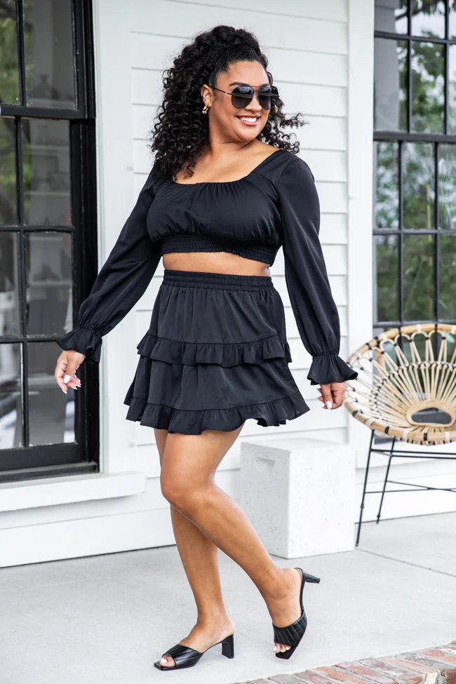 All I Ask Black Long Sleeve Top and Skirt Set FINAL SALE