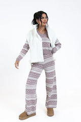 Full Of Charm Mocha and Ivory Fair Isle Lounge Set