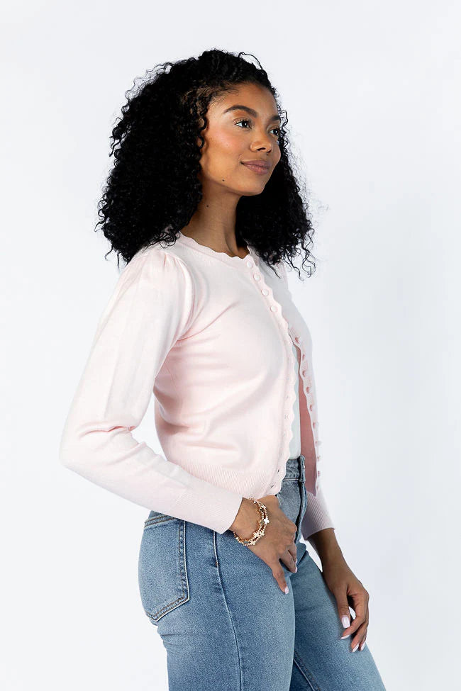 Perfect Clarity Blush Scalloped Trim Cardigan