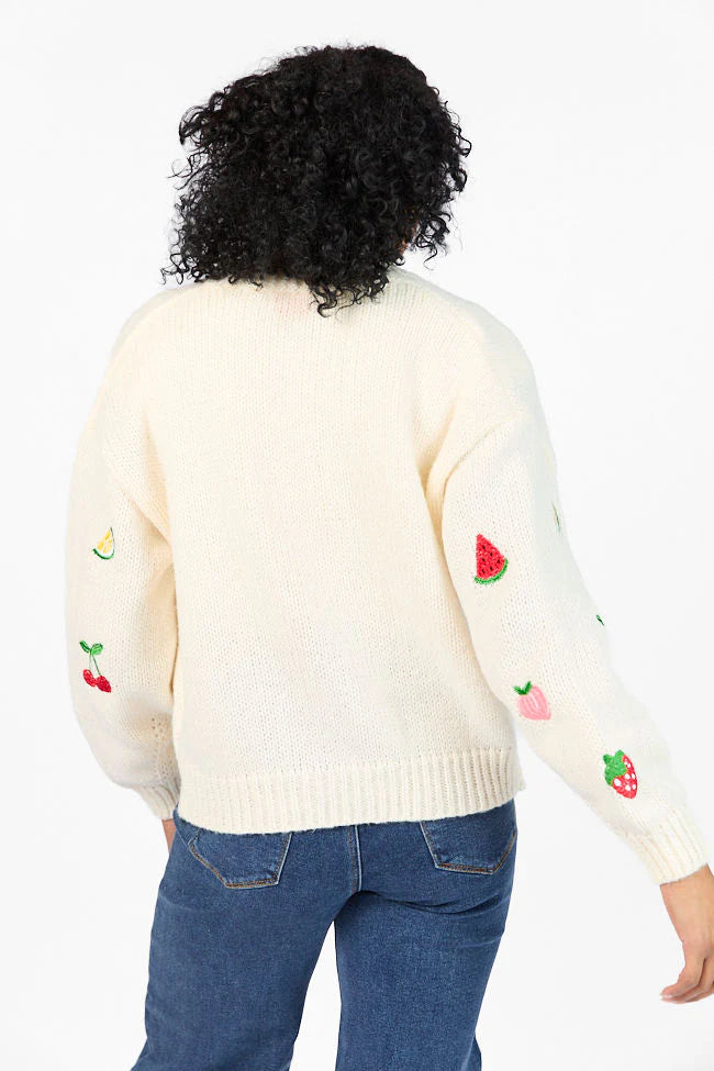 A Fruitful Life Cream Multi Icon Cardigan