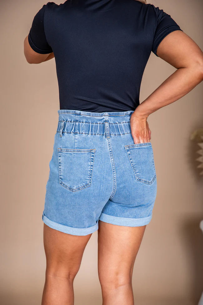 Watch Me Go Paperbag Cuffed Denim Shorts FINAL SALE