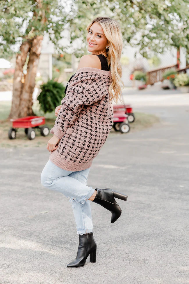 At Your Best Brown And Black Fuzzy Houndstooth Cardigan FINAL SALE