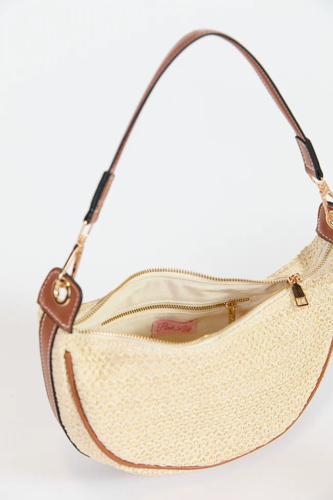 Kelly Tan Raffia Crossbody Purse