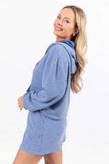 Tried It All Blue Ribbed Knit Full Zip Sweatshirt