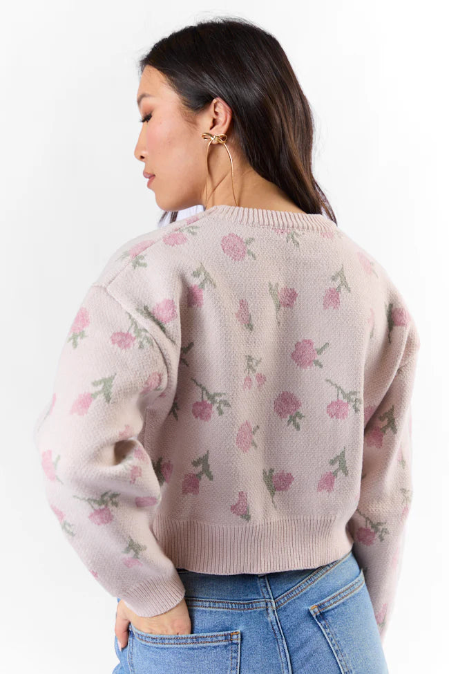 Grand Measures Light Pink Floral Sweater