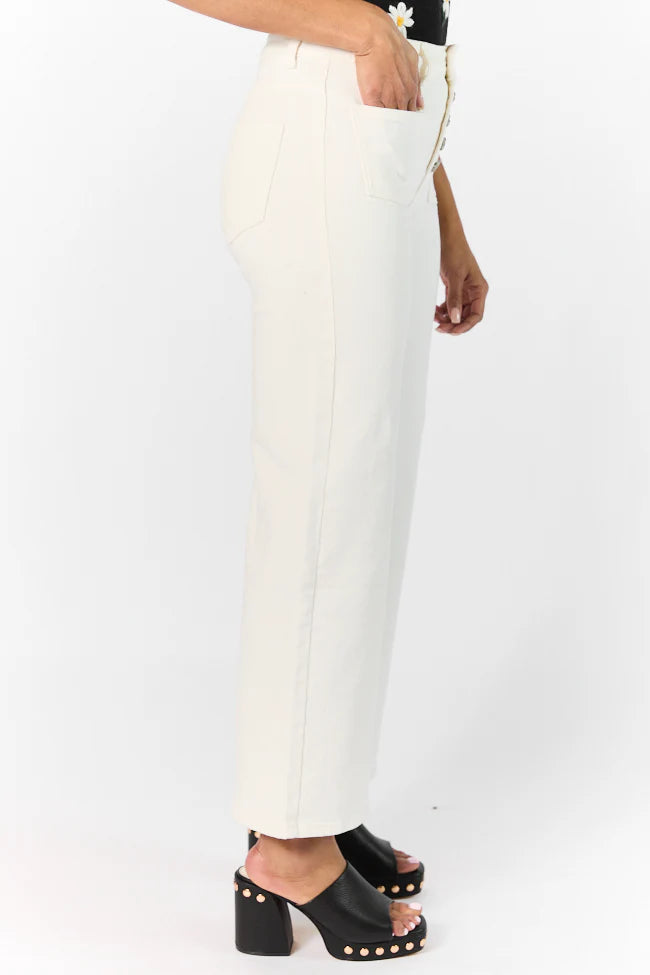 Sutton White Wide Leg Patch Pocket Jeans