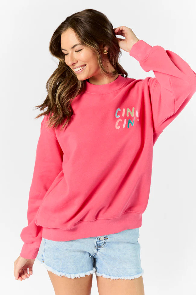 Cin Cin! Light Red Graphic Sweatshirt