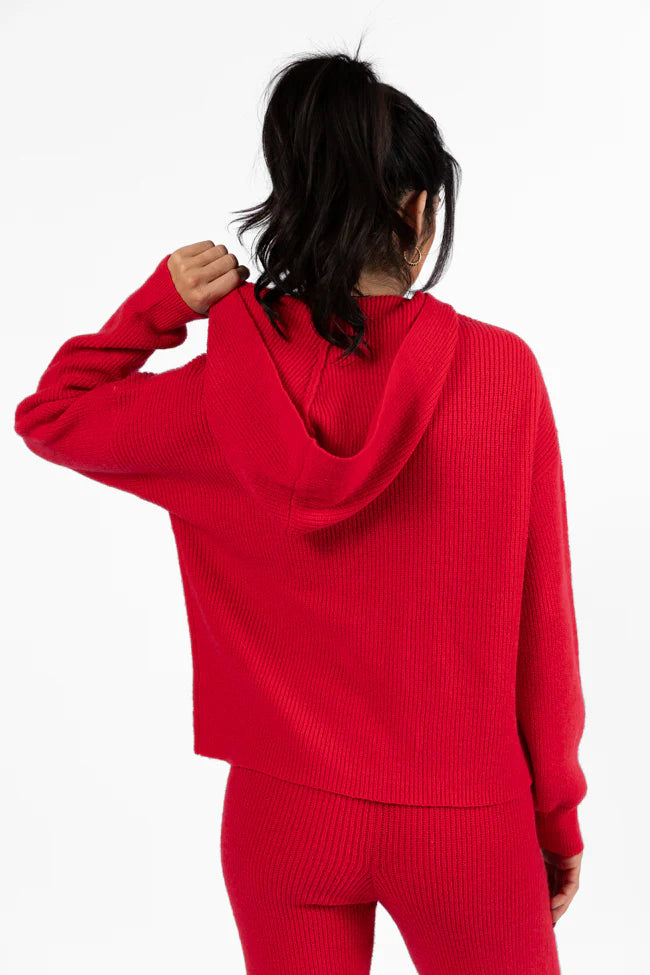 Cloud Chaser Red Sweater Knit Hoodie