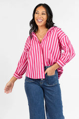 Making It Pink Multi Striped Button Down Top