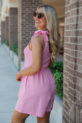 Big Ambitions Pink Tie Shoulder Romper SALE