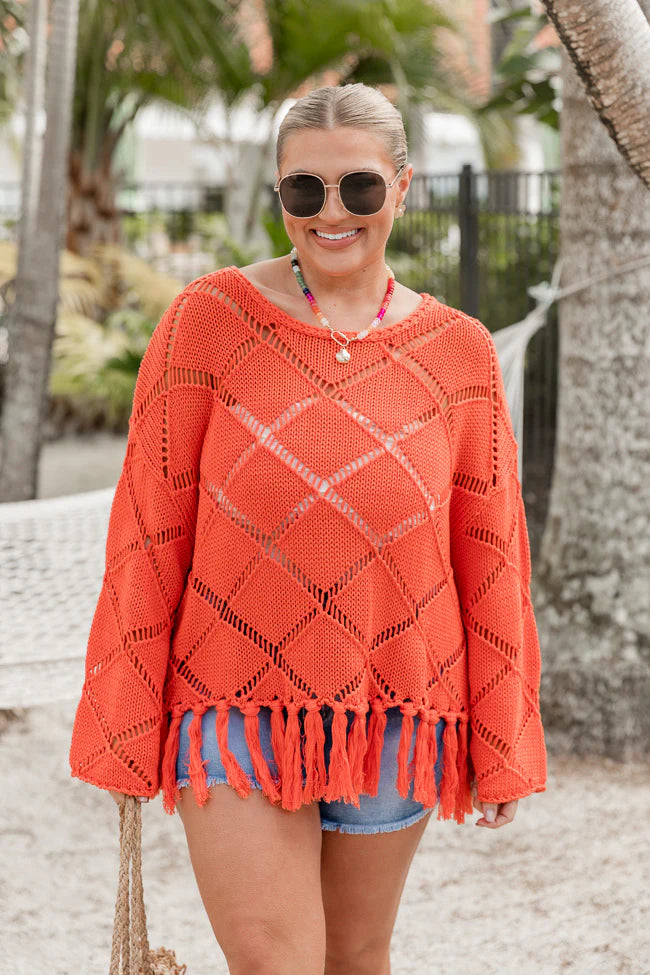 Better Days Ahead Coral Ladder Detail Fringe Hem Sweater SALE