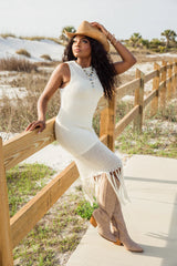 Along The Shoreline Ivory Fringe Detail Sweater Dress SALE