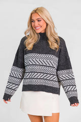 Back And Forth Charcoal Printed Mock Neck Sweater FINAL SALE