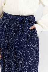 Over The Blues Navy Polka Dot Belted Wide Leg Pants