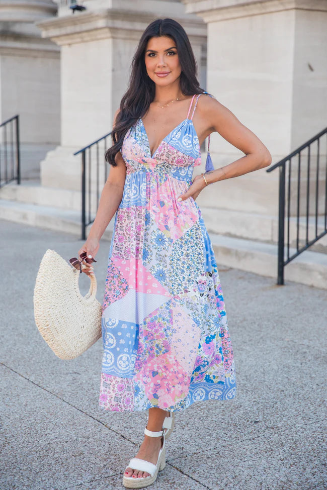 Out Of The Blue Sky Patchwork Print Maxi Dress SALE