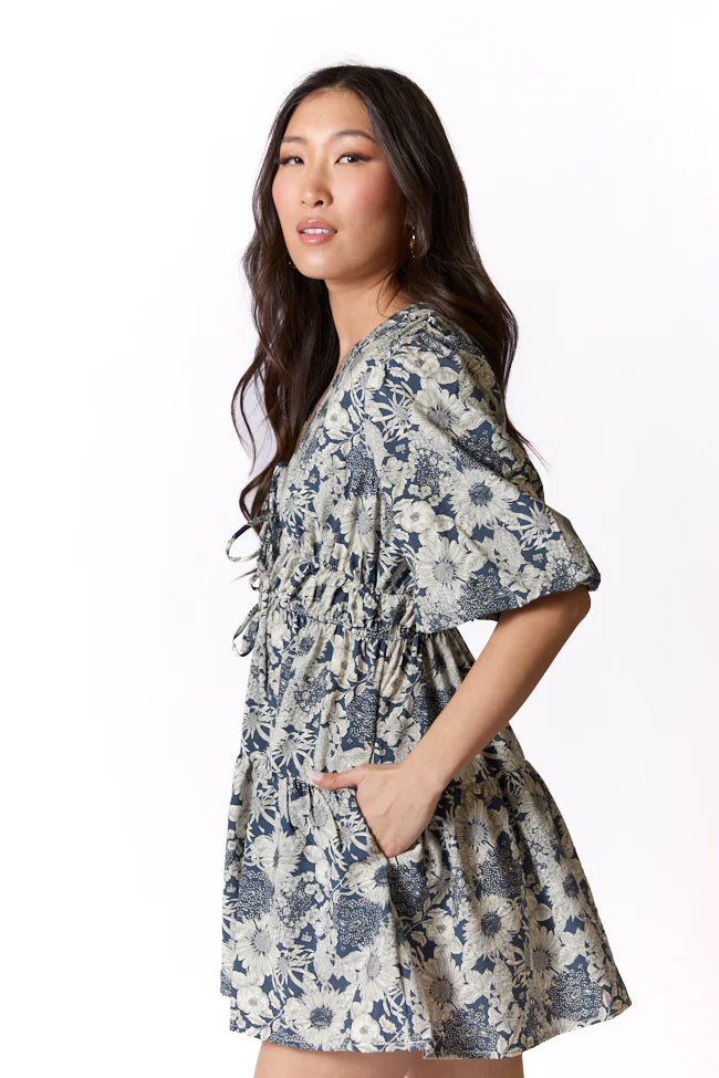 Build My Empire Navy Tie Front Floral Mini Dress