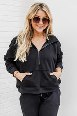 Making It Look Easy Black Ribbed Shoulder Quarter Zip Pullover FINAL SALE