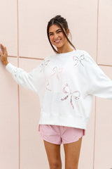 It's Forever Off White Bow Embroidered Lace Sweatshirt