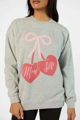 Mon Cheri Light Grey Oversized Graphic Sweatshirt