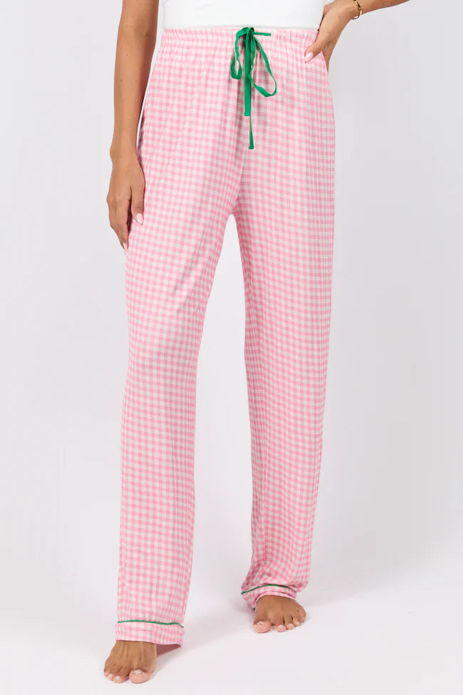 Good To Get Away Pink Gingham Pajama Pants