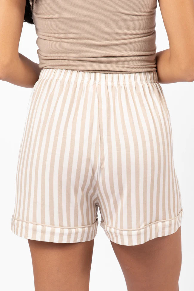 Good To Get Away Neutral Stripe Pajama Shorts