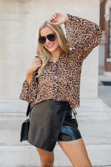 Along For The Drive Leopard Print Bell Sleeve Blouse FINAL SALE