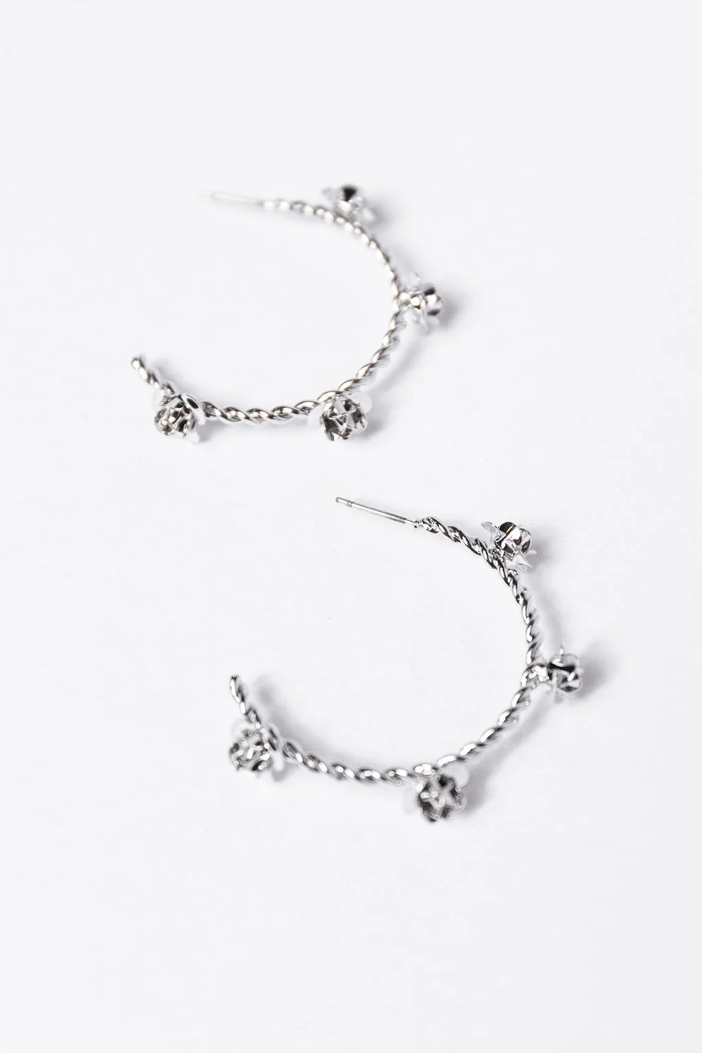 Silver Rose Hoop Earrings