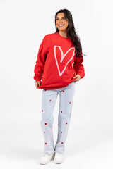 Heart Sketch Red Oversized Graphic Sweatshirt