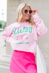 Malibu Pickleball Light Pink Oversized Graphic Sweatshirt