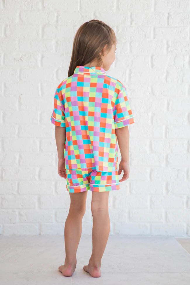 Kid's Good To Get Away In Glamour On The Grid Pajama Set SALE