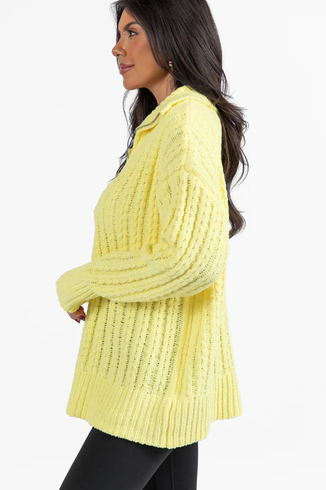 Forever Yours Yellow Cable Knit Chenille Quarter Zip Sweater SALE