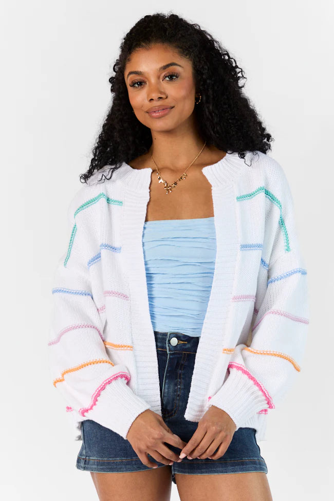 Dream Of Me Ivory Multi Color Trim Cardigan