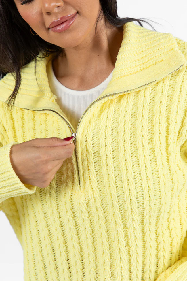 Forever Yours Yellow Cable Knit Chenille Quarter Zip Sweater SALE