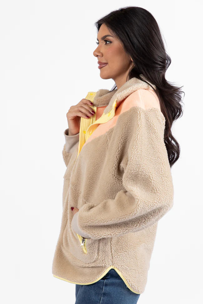 Good Feelings Beige Multi Colorblock Sherpa Pullover SALE