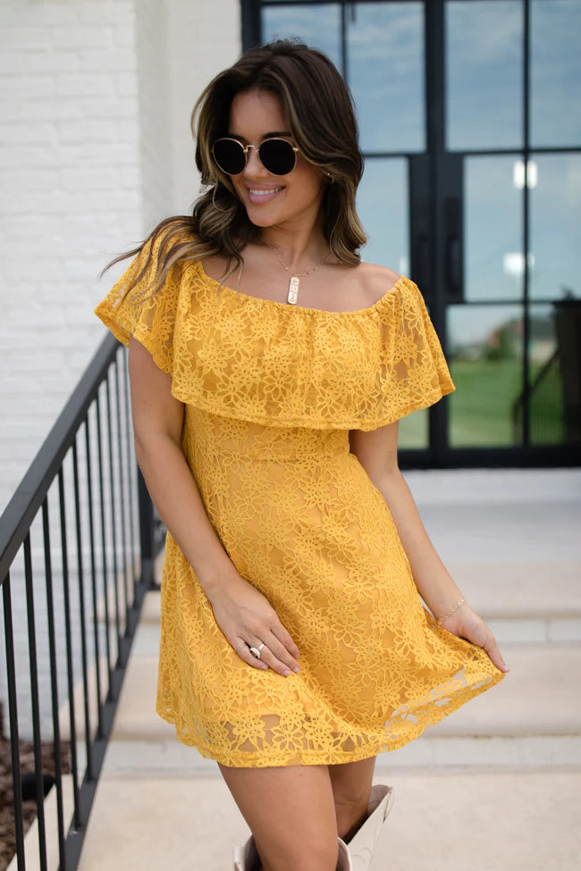 Brighten My Day Off The Shoulder Lace Mini Dress FINAL SALE