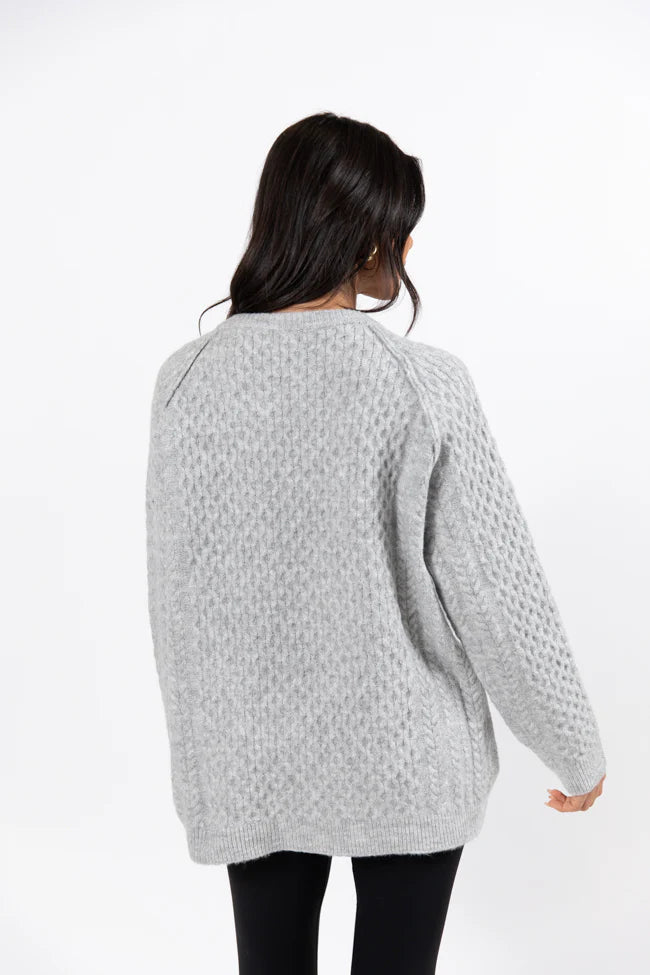 Cable Knit Cuddles Grey Oversized Crew Neck Sweater