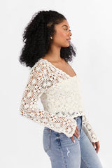 Unbeatable Memories Long Sleeve Ivory Crochet Cardigan