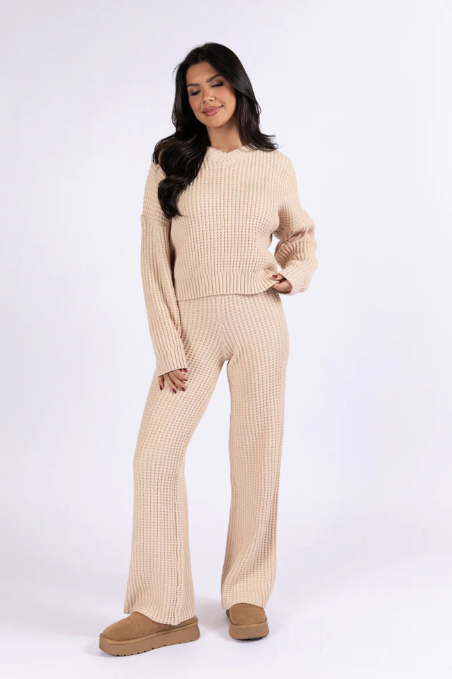 This Is Why Tan Thermal Waffle Knit Pullover SALE