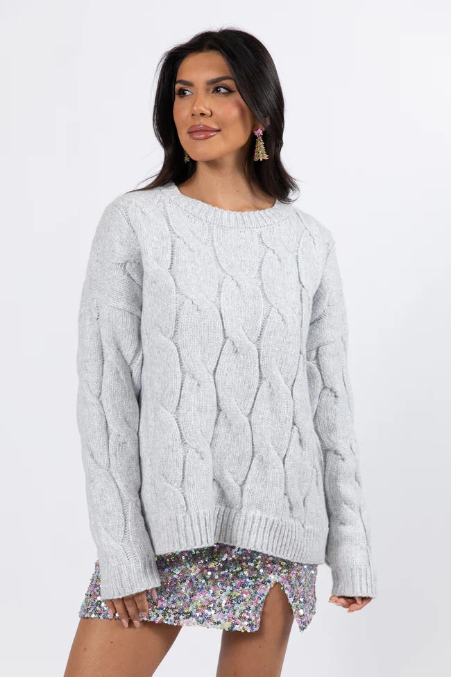 Steer Me Right Grey Oversized Cable Knit Sweater SALE