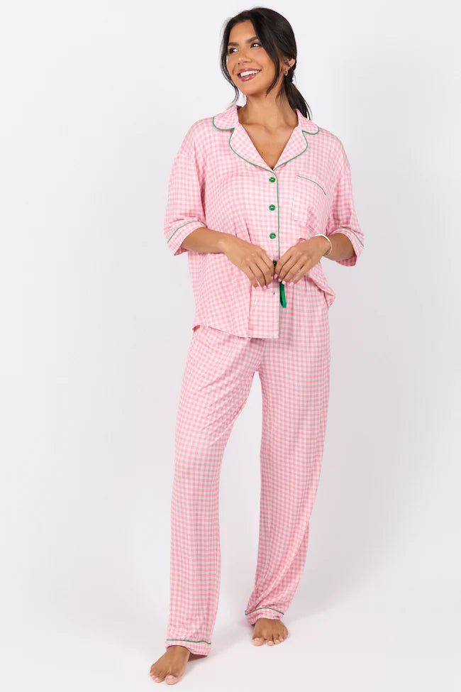 Good To Get Away Pink Gingham Pajama Pants